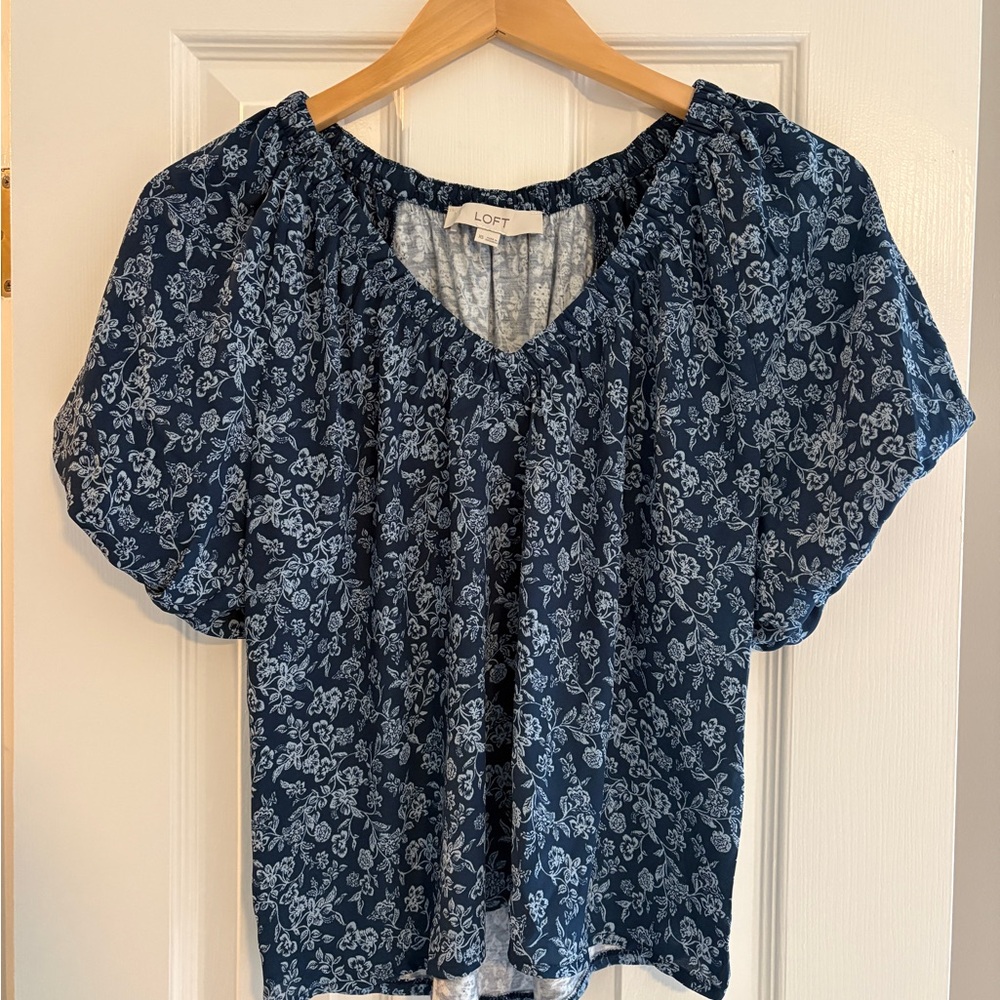 LOFT Navy Floral Blouse